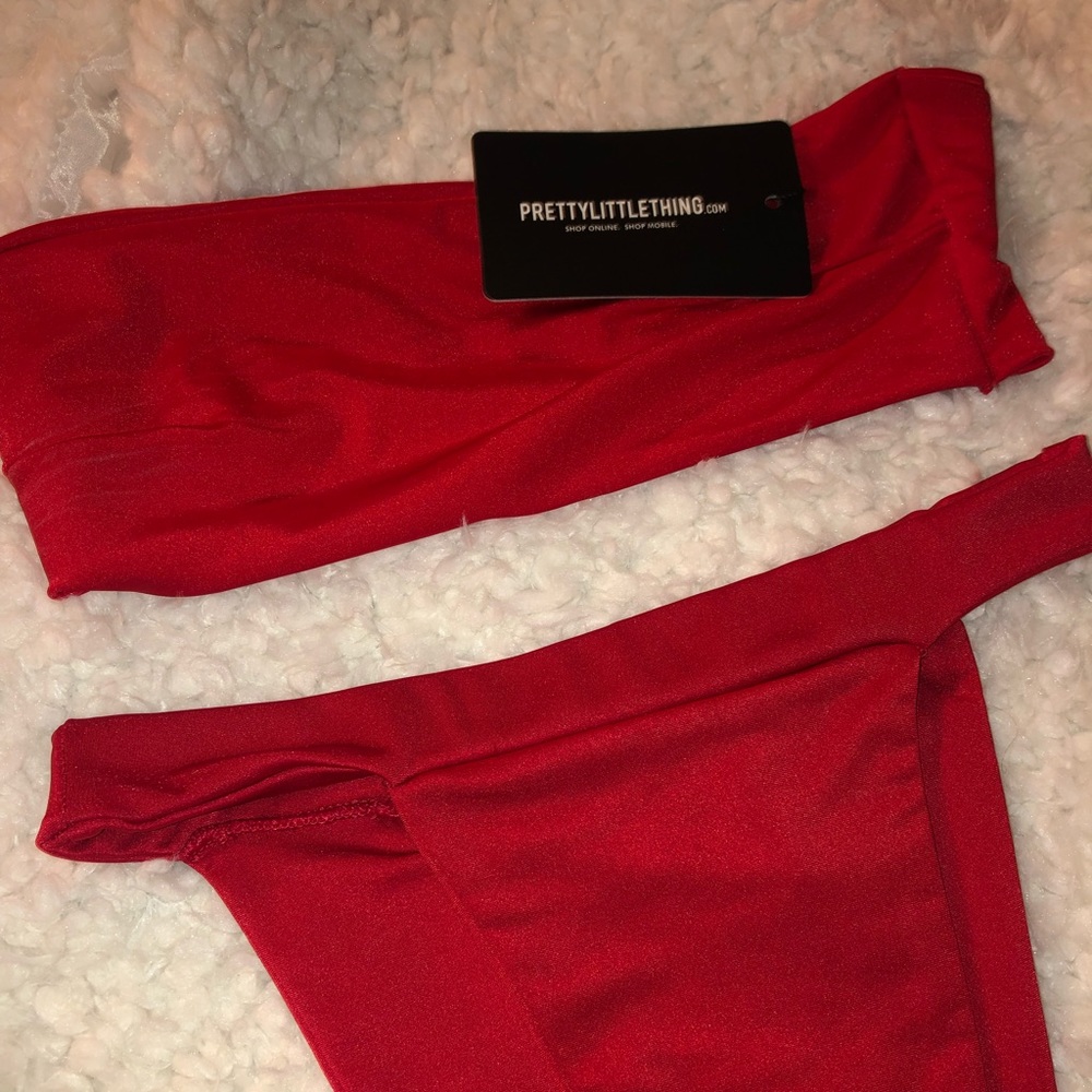 PLT red two piece bandeau swim suit